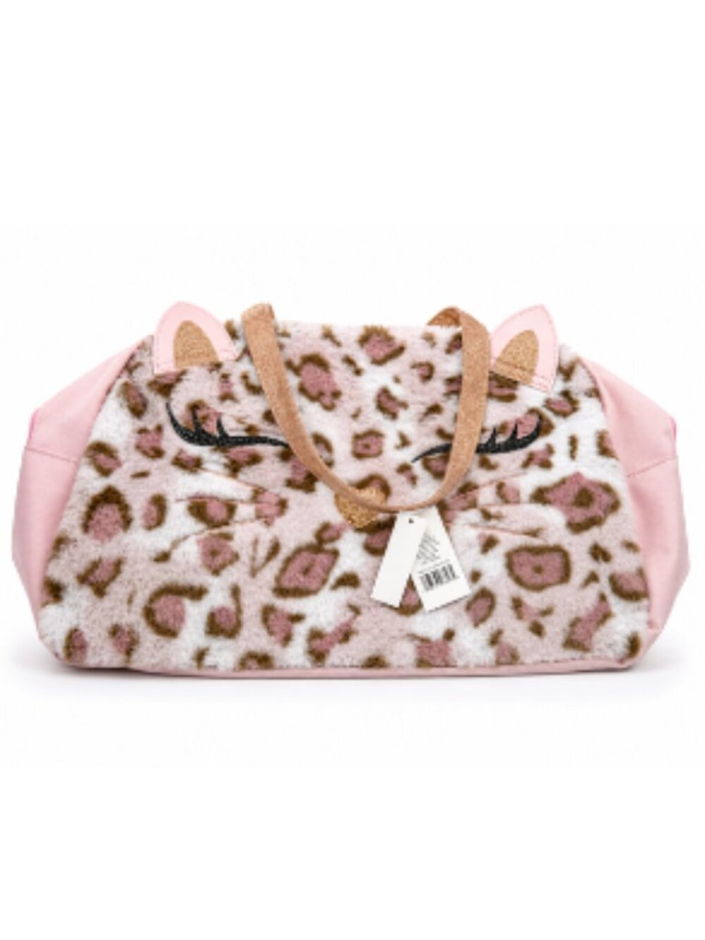 Pink Leopard Cat Weekender Duffel Bag Plush Faux Fur Travel Tote Overnight 22"